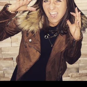 brown suede jacket with fur